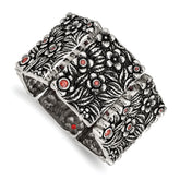 Stainless Steel Antiqued and Polished w/Red CZ Stretch Bracelet