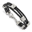Stainless Steel Polished Black Leather 8.5in Bracelet