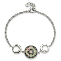 Stainless Steel Polished Black MOP & Crystal w/.5in ext Bracelet