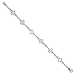 Chisel Stainless Steel Polished Cross and Clovers 7.5 inch Bracelet