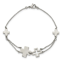 Stainless Steel Polished Cross 7.5in Bracelet