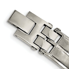 Stainless Steel Polished and Satin with Black CZ 8.5in Bracelet