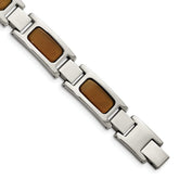 Chisel Stainless Steel Polished with Tiger's Eye Inlay 8.5 inch Link Bracelet