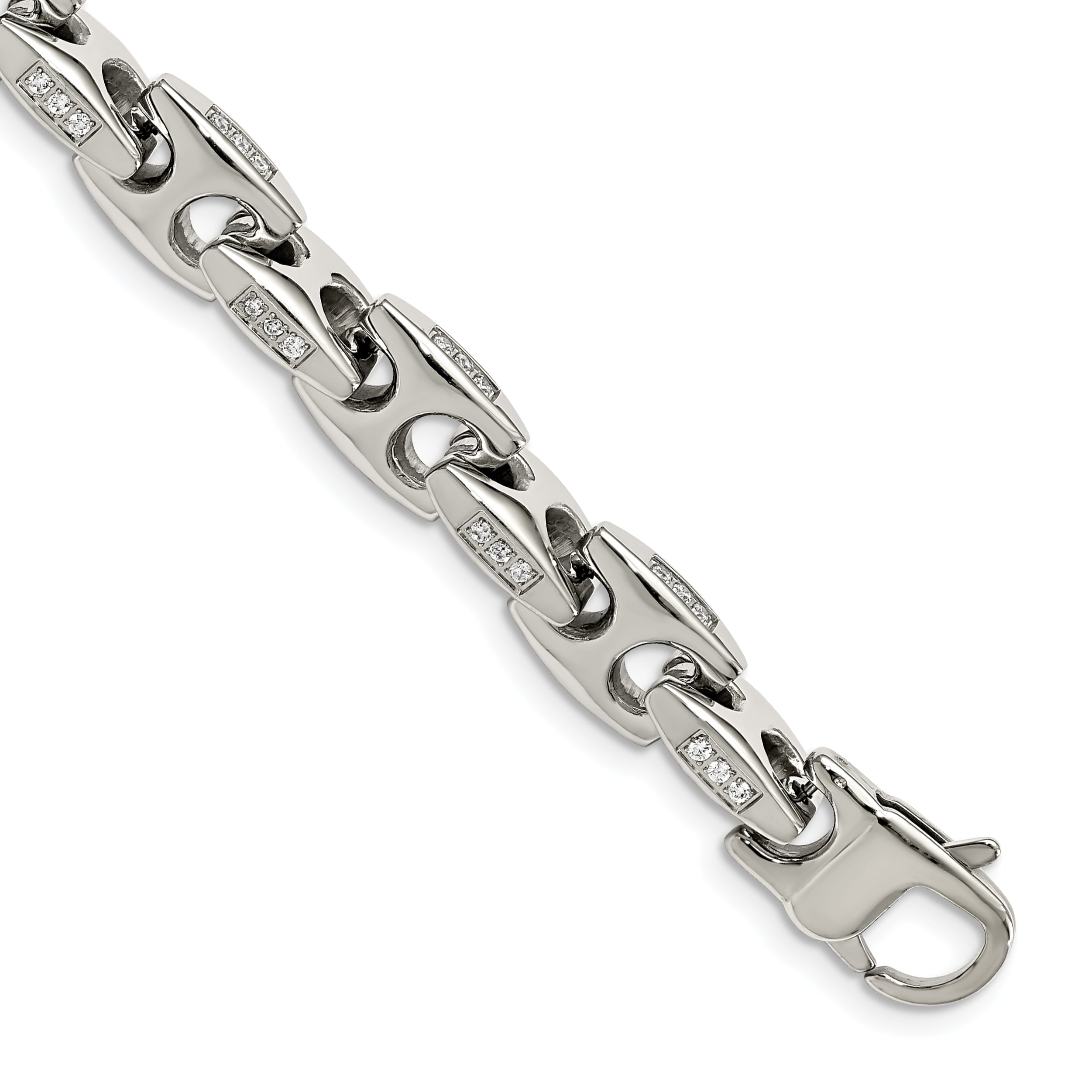 Chisel Stainless Steel Polished with CZ 9 inch Bracelet