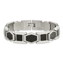 Chisel Stainless Steel Polished with Black Carbon Fiber Inlay 8.75 inch Link Bracelet