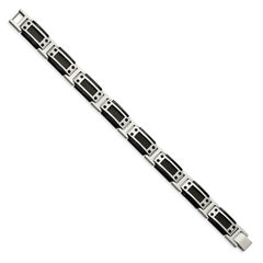 Chisel Stainless Steel Polished Black IP-plated with Black Carbon Fiber Inlay 8.5 inch Link Bracelet