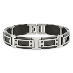 Chisel Stainless Steel Polished Black IP-plated with Black Carbon Fiber Inlay 8.5 inch Link Bracelet