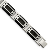 Chisel Stainless Steel Polished Black IP-plated with Black Carbon Fiber Inlay 8.5 inch Link Bracelet