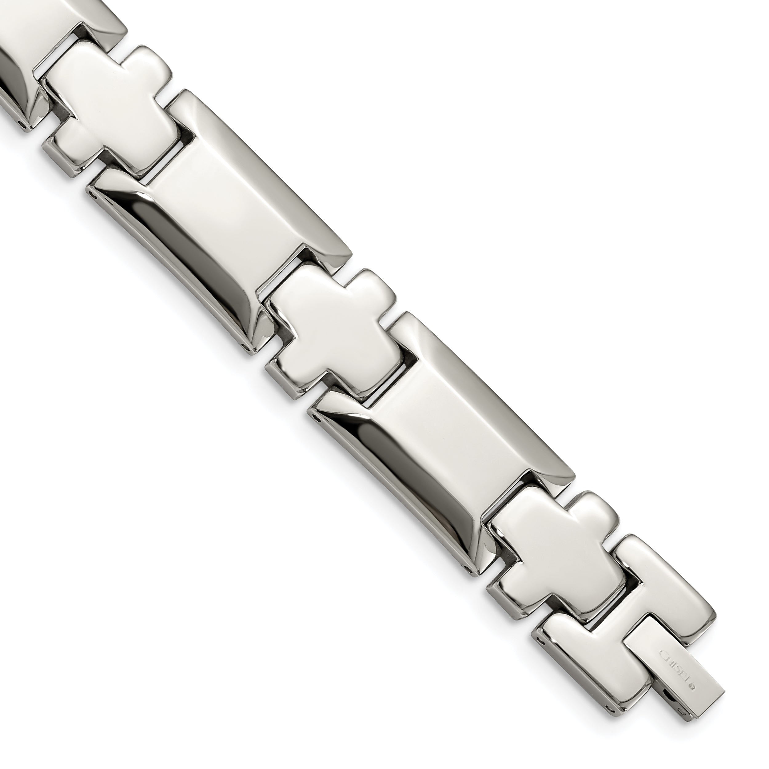 Chisel Stainless Steel Polished 8.5 inch Cross Link Bracelet
