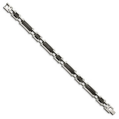 Chisel Stainless Steel Polished Black IP-plated with Solid Black Carbon Fiber 8.25 inch Link Bracelet