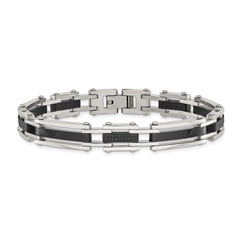 Chisel Stainless Steel Polished Black IP-plated with Solid Black Carbon Fiber 8.25 inch Link Bracelet
