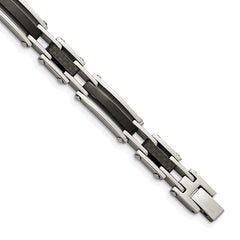 Chisel Stainless Steel Polished Black IP-plated with Solid Black Carbon Fiber 8.25 inch Link Bracelet