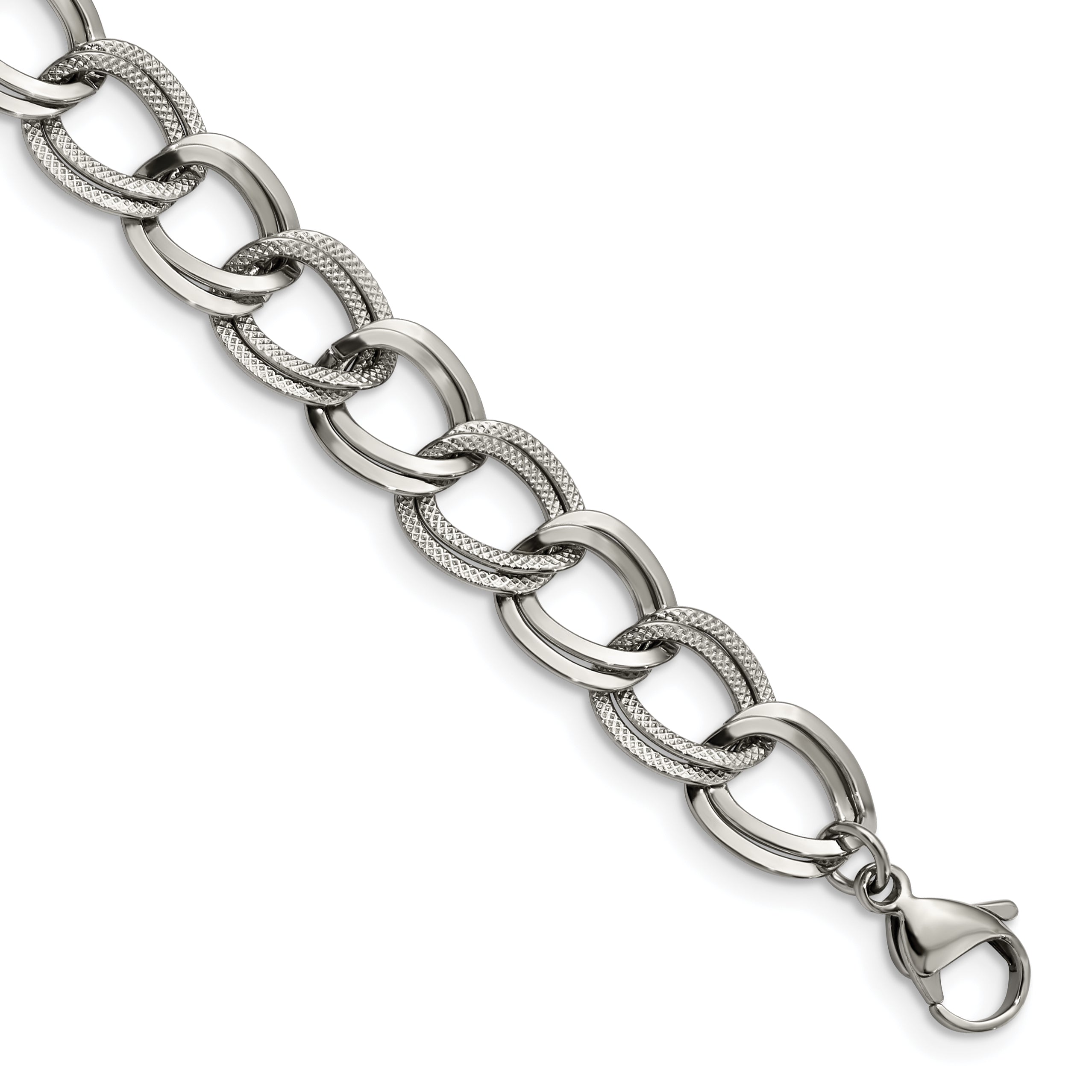 Chisel Stainless Steel Polished and Textured 8 inch Link Bracelet