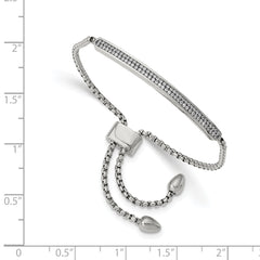 Chisel Stainless Steel Polished with 2 Row CZ Bar Friendship/Bolo Adjustable Bracelet - Up to 8.5