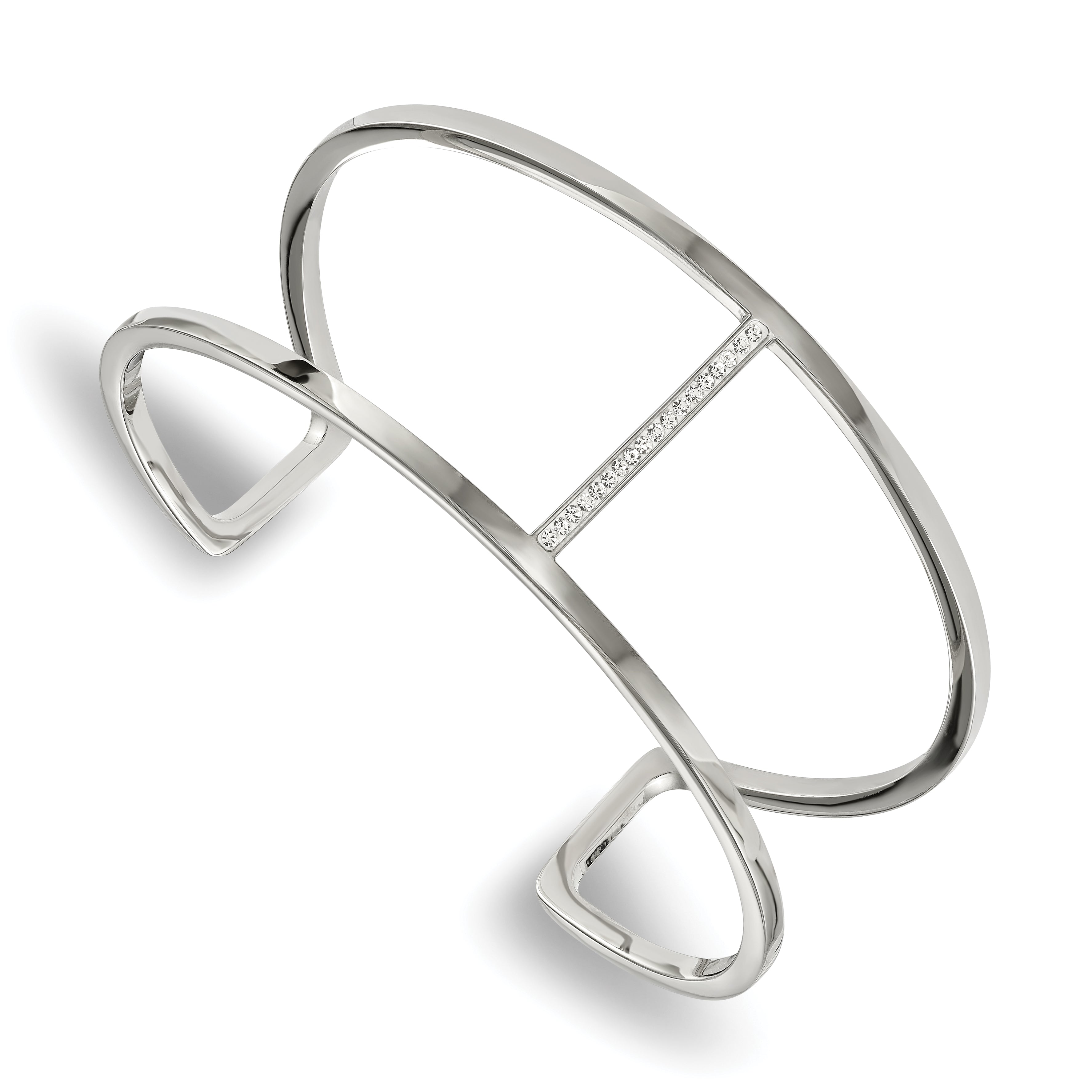 Chisel Stainless Steel Polished with Preciosa Crystal Cuff Bangle