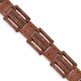 Chisel Stainless Steel Brushed and Textured Brown IP-plated with Black CZ 8.25 inch Link Bracelet