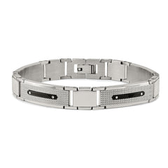 Stainless Steel Polished and Textured Black IP-plated 8.75in Bracelet
