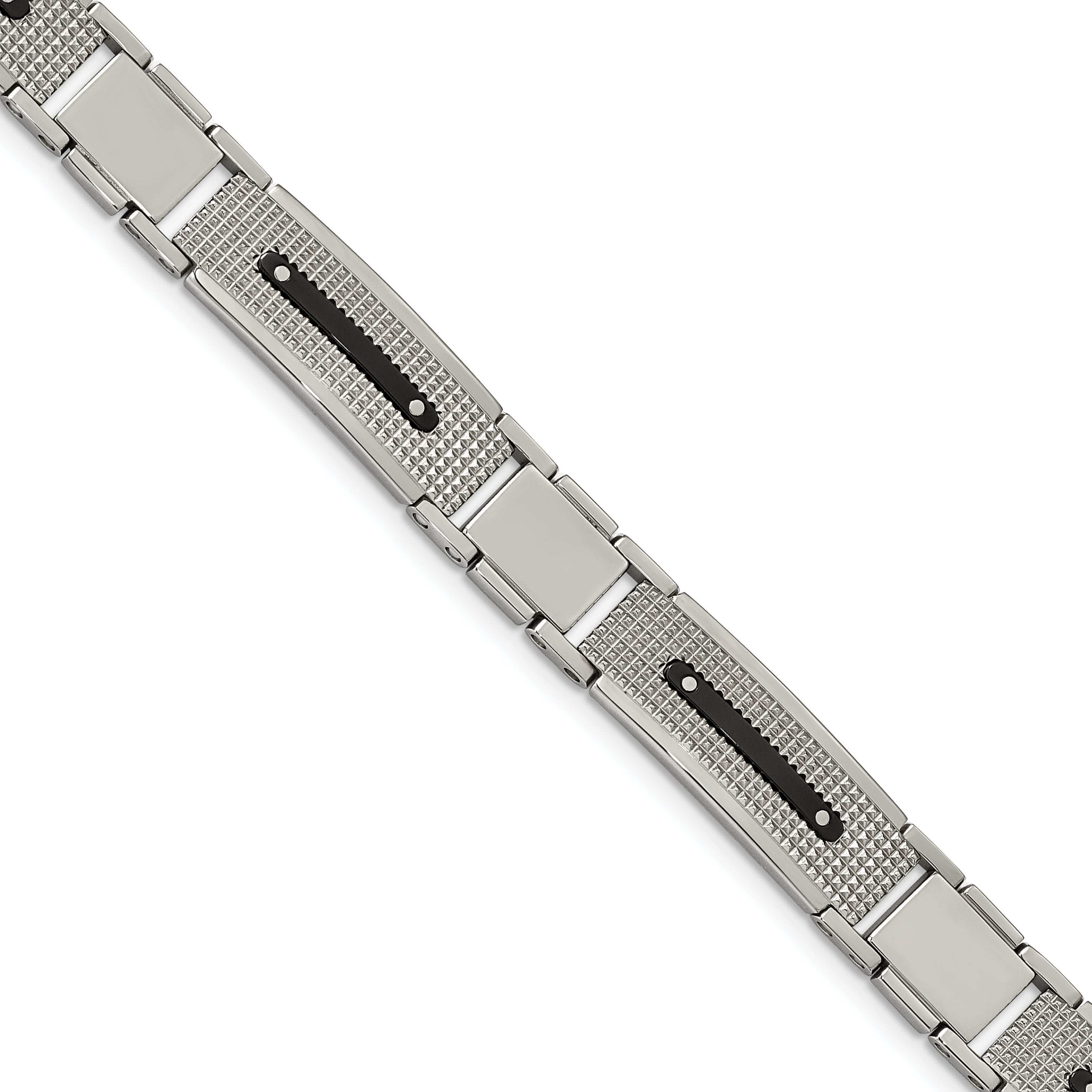 Stainless Steel Polished and Textured Black IP-plated 8.75in Bracelet