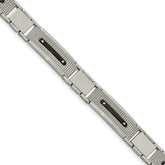 Stainless Steel Polished and Textured Black IP-plated 8.75in Bracelet