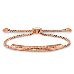 Chisel Stainless Steel Polished and Hammered Rose IP-plated Adjustable Bar Bracelet - Up to 9