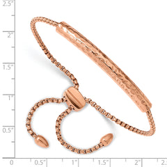 Chisel Stainless Steel Polished and Hammered Rose IP-plated Adjustable Bar Bracelet - Up to 9