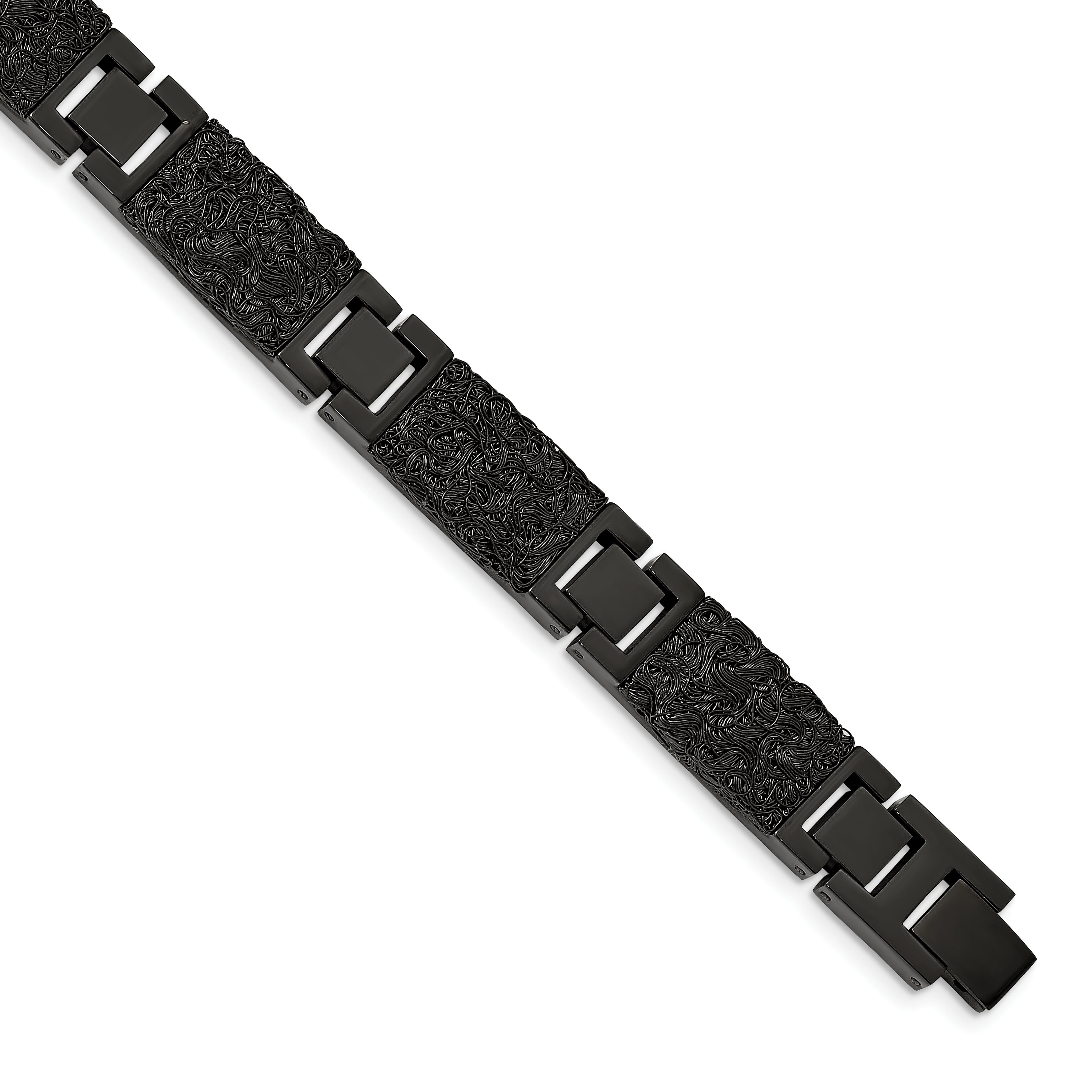 Chisel Stainless Steel Polished Black IP-plated Wire Inlay 8.5 inch Link Bracelet