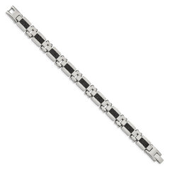 Stainless Steel Polished & Textured Black IP-plated Wire Inlay 8.5in Bracel