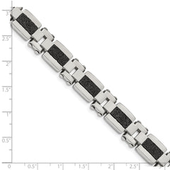 Stainless Steel Polished & Textured Black IP-plated Wire Inlay 8.5in Bracel