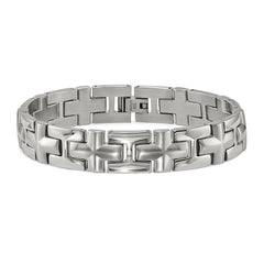 Chisel Stainless Steel Brushed and Polished 8.5 inch Cross Link Bracelet