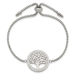 Chisel Stainless Steel Polished with Preciosa Crystal Tree of Life Adjustable Bracelet - Up to 7.75
