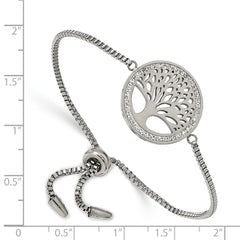Chisel Stainless Steel Polished with Preciosa Crystal Tree of Life Adjustable Bracelet - Up to 7.75