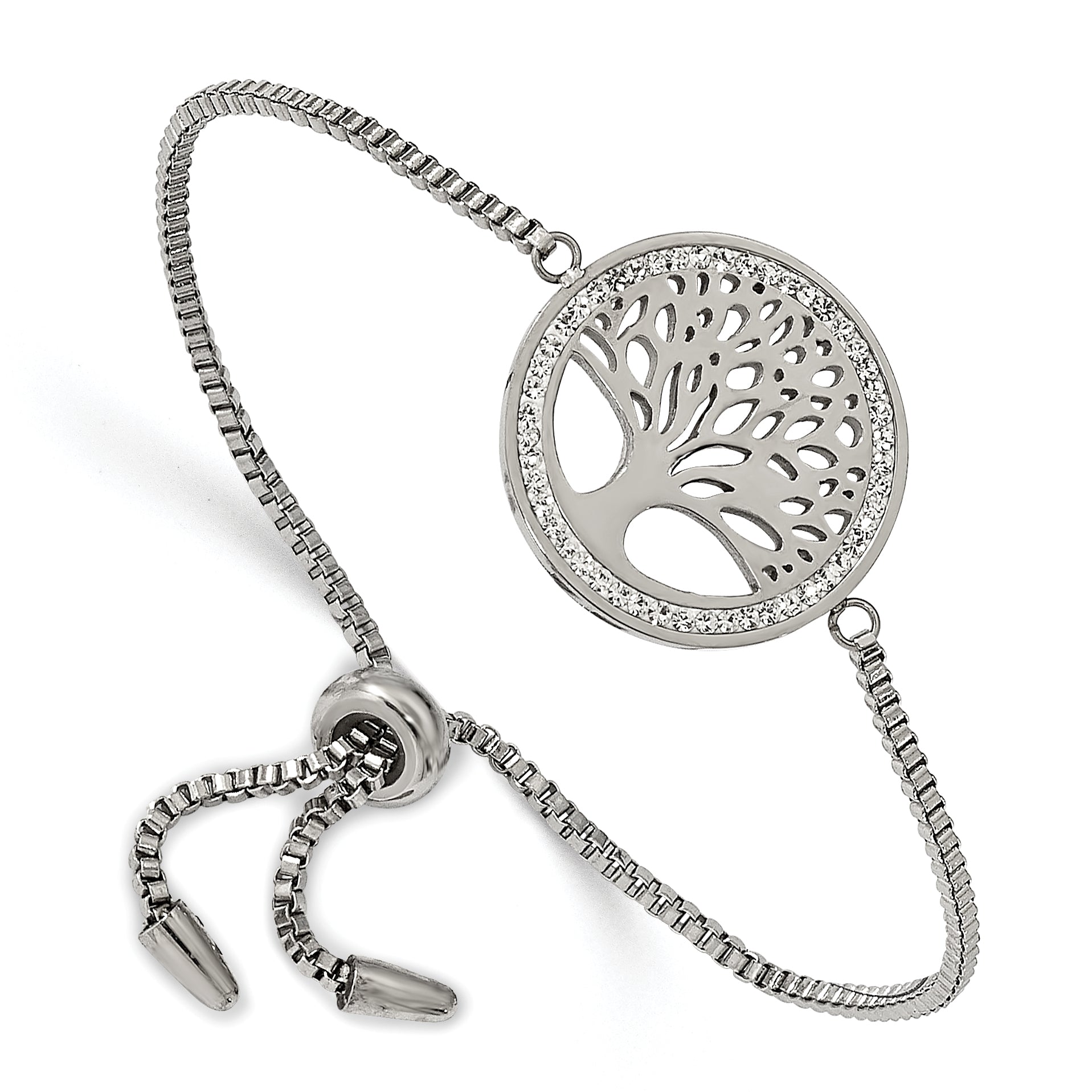 Chisel Stainless Steel Polished with Preciosa Crystal Tree of Life Adjustable Bracelet