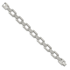 Chisel Stainless Steel Polished and Textured 8.5 inch Rounded Square Open Link Bracelet
