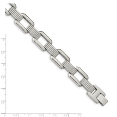 Chisel Stainless Steel Polished and Textured 8.5 inch Rounded Square Open Link Bracelet