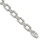 Chisel Stainless Steel Polished and Textured 8.5 inch Rounded Square Open Link Bracelet