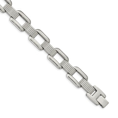 Chisel Stainless Steel Polished and Textured 8.5 inch Rounded Square Open Link Bracelet