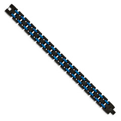 Chisel Stainless Steel Brushed and Polished Black and Blue IP-plated 8.5 inch Link Bracelet
