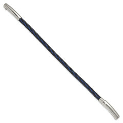 Chisel Stainless Steel Polished Blue Wire and Black Polyurethane Adjustable 7.75 to 8.25 inch Bracelet - 7.75 to 8.25
