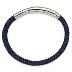 Chisel Stainless Steel Polished Blue Wire and Black Polyurethane Adjustable 7.75 to 8.25 inch Bracelet - 7.75 to 8.25
