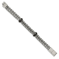 Stainless Steel Polished Black IP-plated 8in w/.5in ext. Bracelet