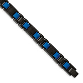 Chisel Stainless Steel Brushed and Polished Black and Blue IP-plated 8.75 inch Link Bracelet