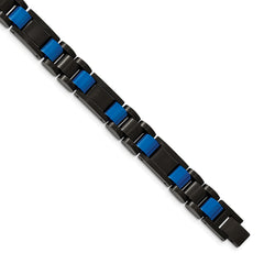 Chisel Stainless Steel Brushed and Polished Black and Blue IP-plated 8.75 inch Link Bracelet