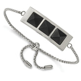 Stainless Steel Brushed and Polished w/Solid Blk Carbon Fiber Adj Bracelet