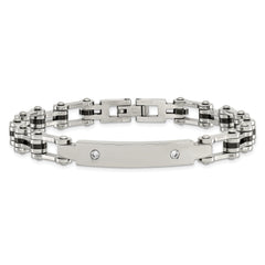 Stainless Steel Polished Black IP-plated w/CZ 8.5in Bracelet