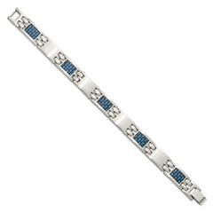 Chisel Stainless Steel Brushed with Blue Carbon Fiber Inlay 8.5 inch Link Bracelet