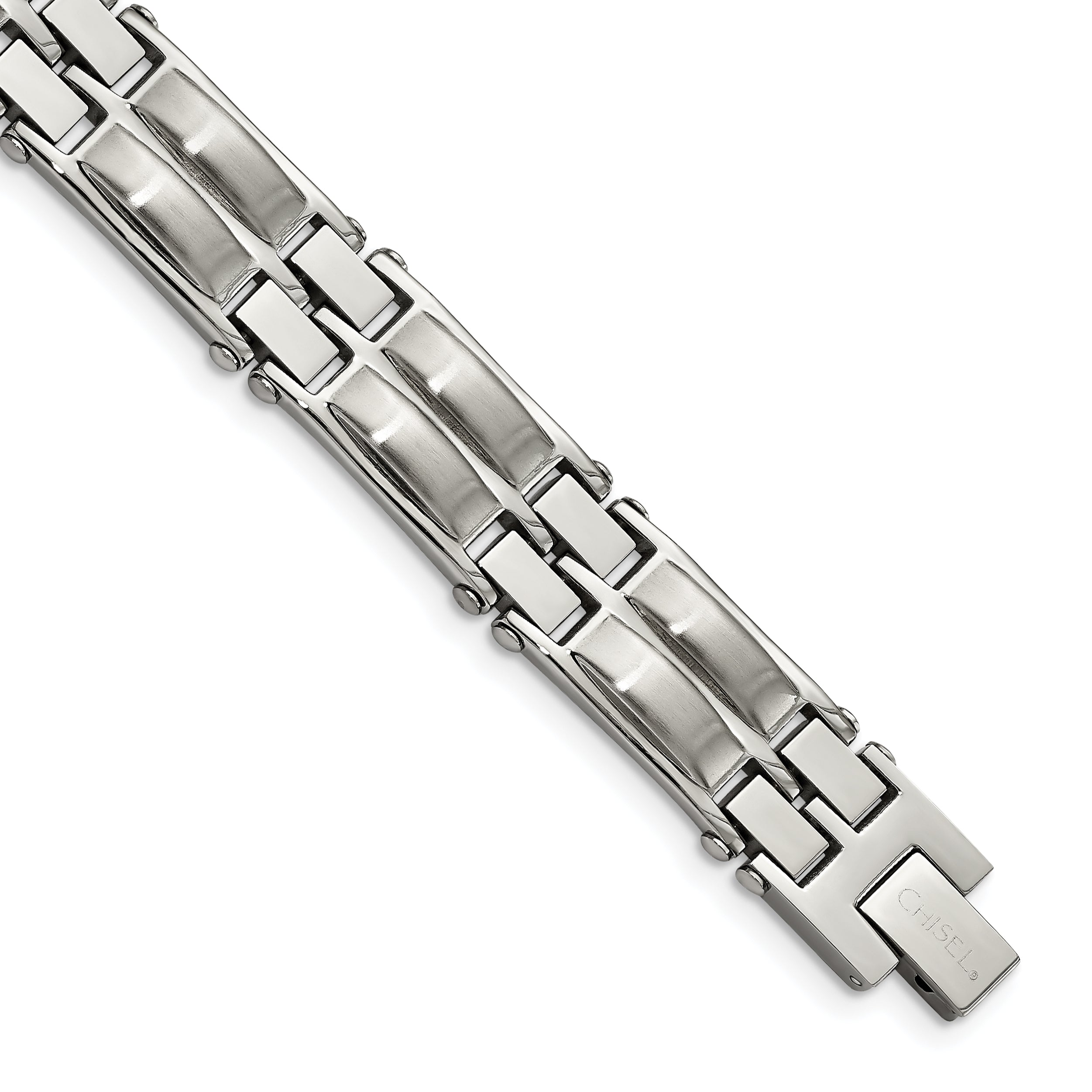 Chisel Stainless Steel Polished and Brushed 8.5 inch Link Bracelet