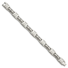 Chisel Stainless Steel Brushed and Polished with Black CZ 8.25 inch Fancy Link Bracelet