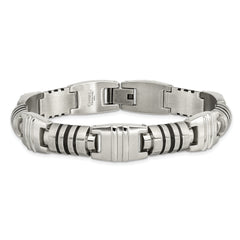 Stainless Steel Brushed and Polished with Black Enamel 8.25in Bracelet