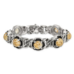 Chisel Stainless Steel Antiqued and Polished with Gold Tin Epoxy Resin 9 inch Link Bracelet