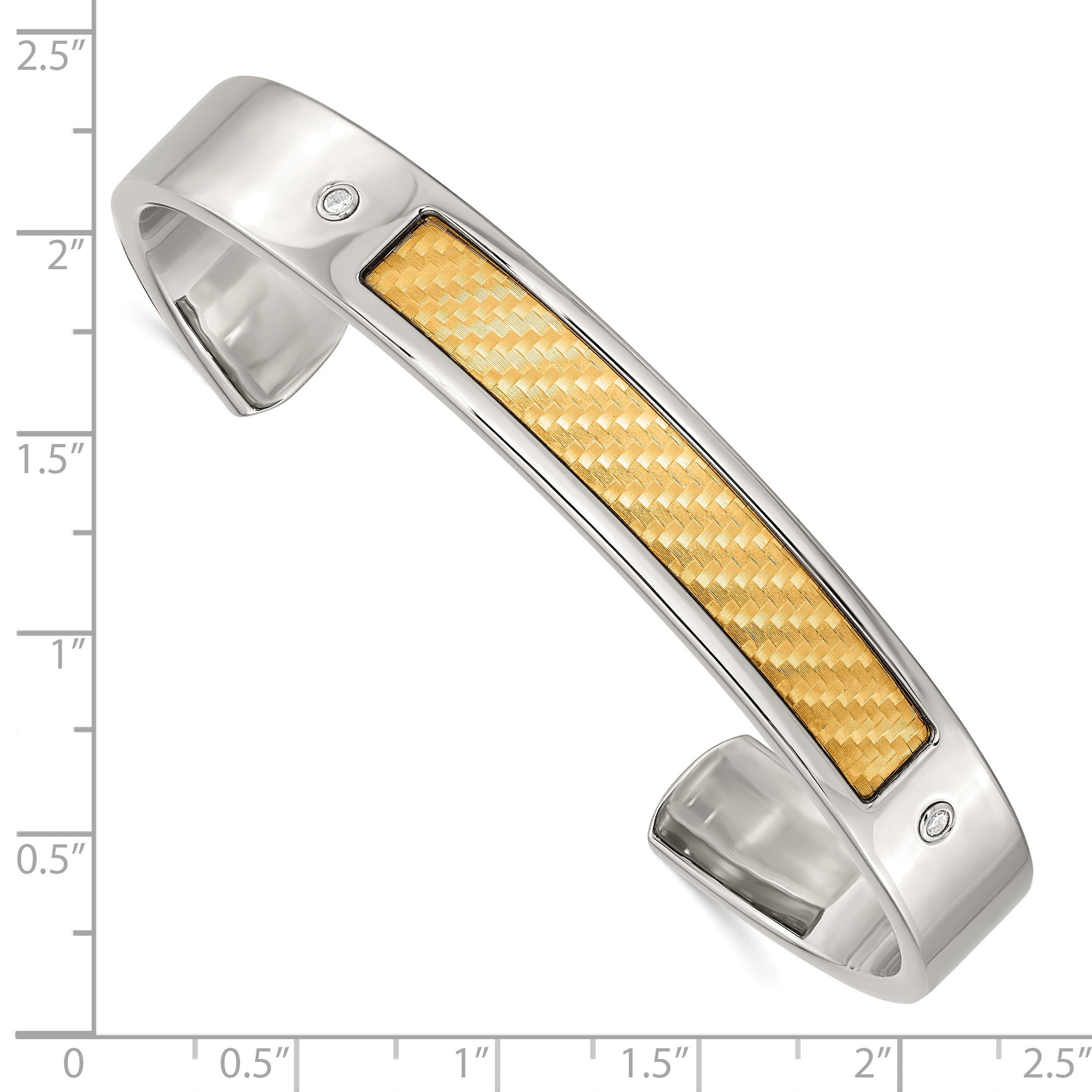 Chisel Stainless Steel with 18k Gold Accent Polished and Textured with 1/20 carat Diamond Cuff Bangle